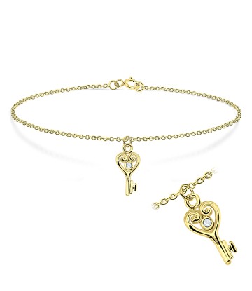 Gold Plated Rhinestone Key Shape Silver Bracelet BRS-45-GP